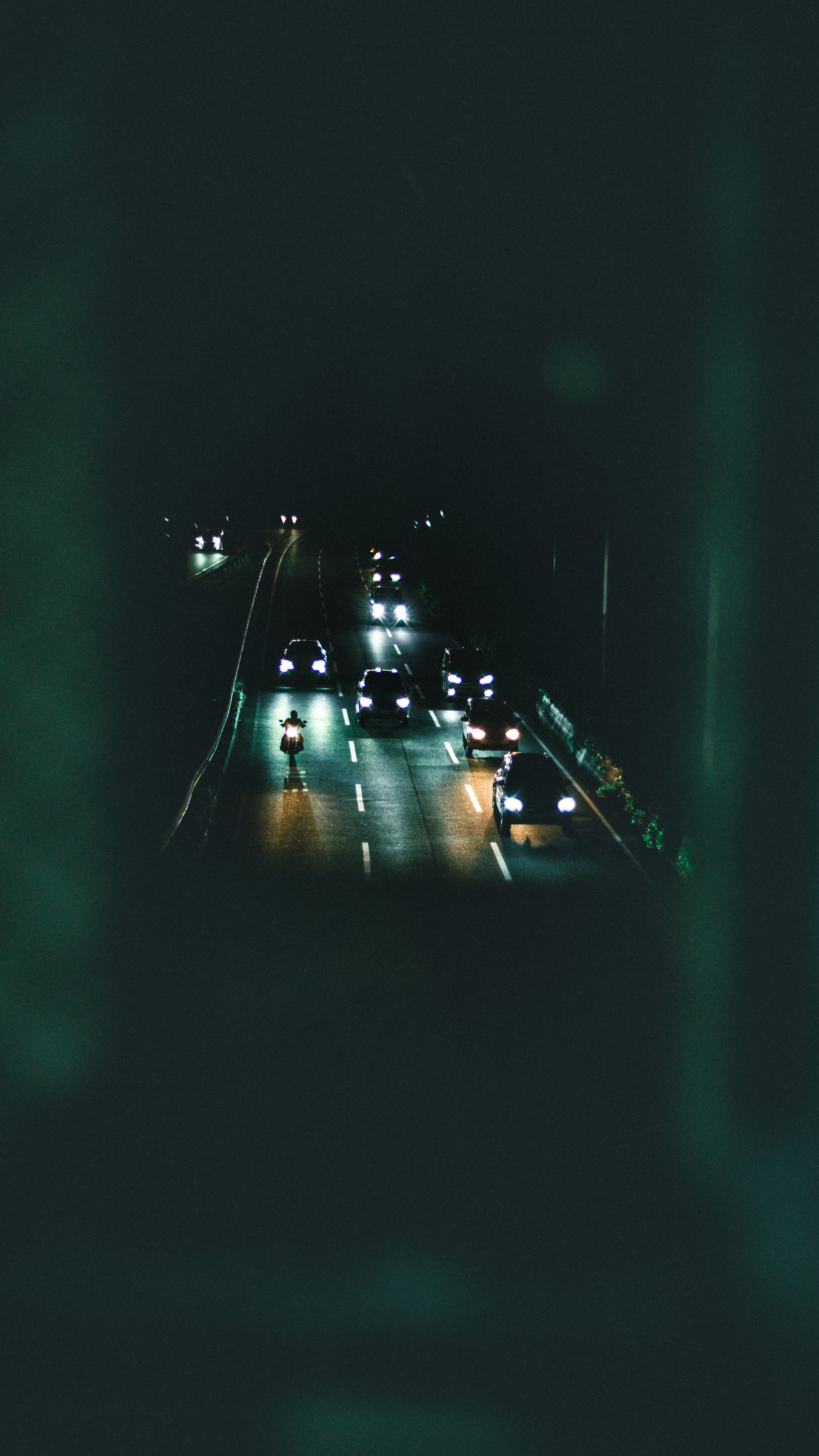 Aerial view of a highway at night